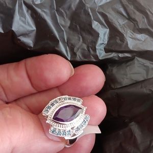 Beautiful white Gold Rhodium over sterling silver 1.0 Amethyst and London Blue 6